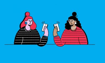 The header image shows an illustration of two women looking at their mobile phones.