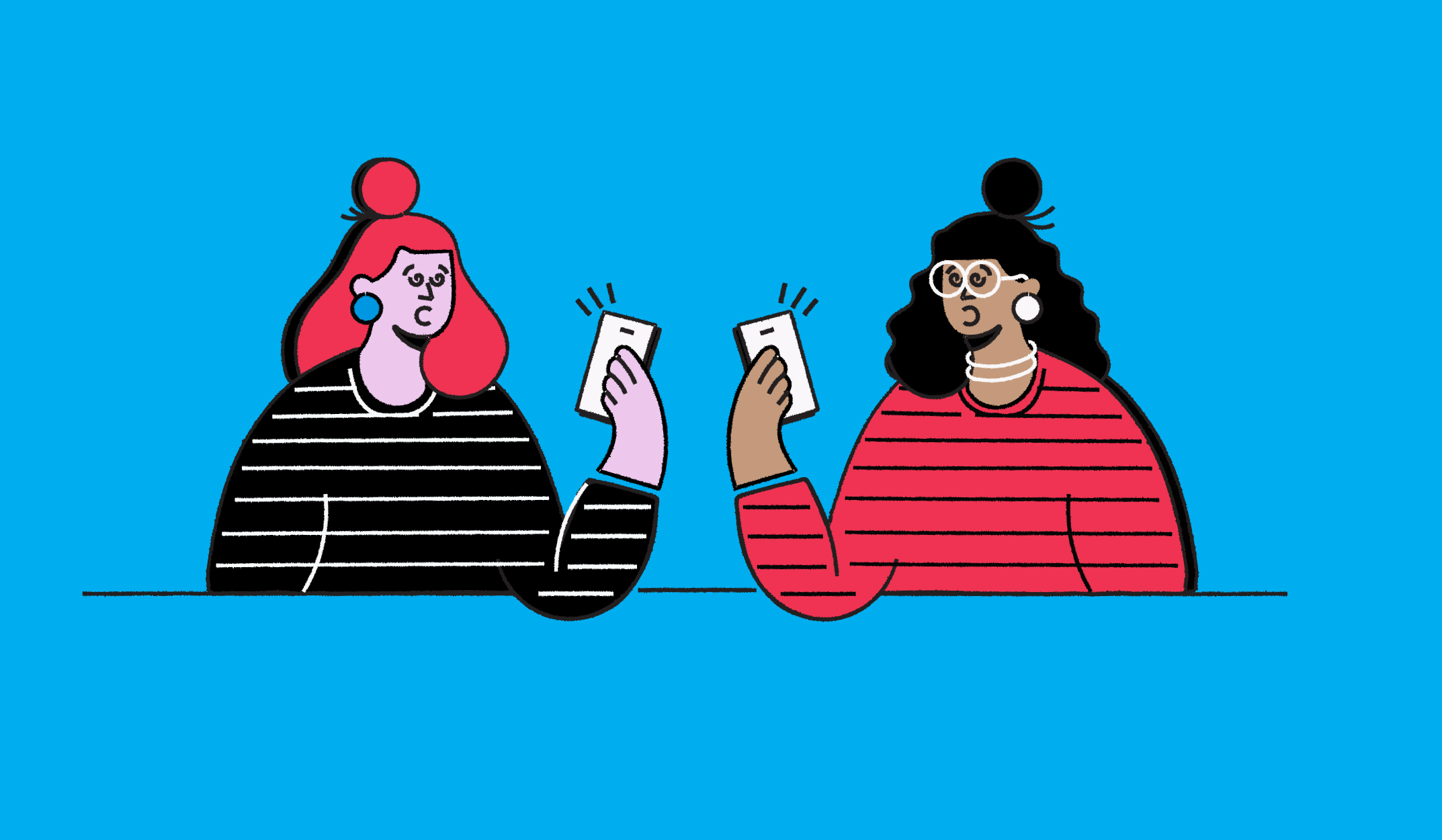 The header image shows an illustration of two women looking at their mobile phones.