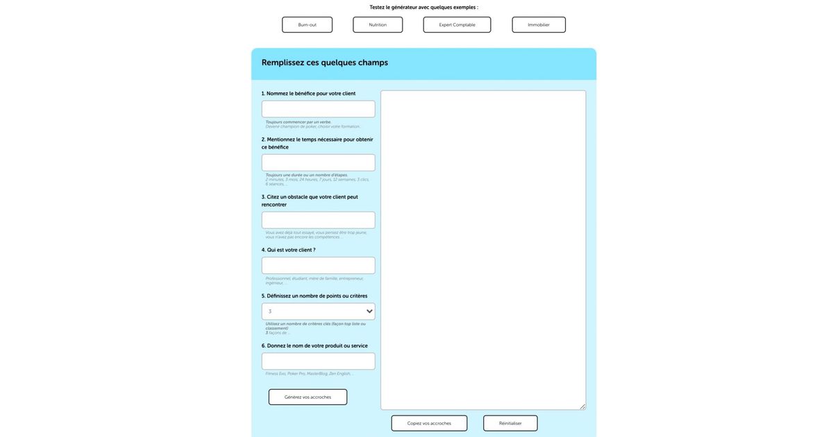 un générateur de texte gratuit pour trouver les bonnes accroches !