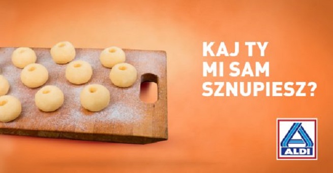 Seria grafik z żartobliwymi hasłami reklamuje Aldi