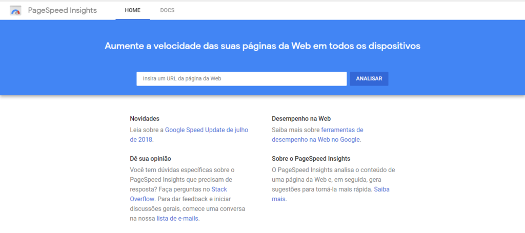 PageSpeed Insights para melhorar a velocidade de carregamento