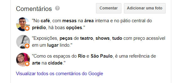 comentários sobre o CCBB, em Belo Horizonte são um dos fatores de rankeamento do SEO local