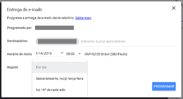  Programe o envio de relatórios