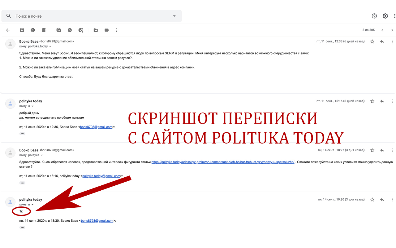 Скриншот переписки с сайтом Polituka today