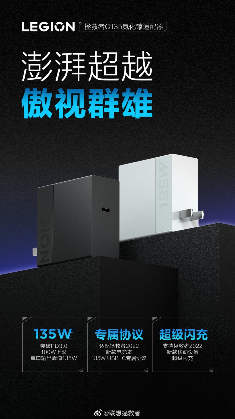 Представлено зарядное устройство Lenovo мощностью 135 Вт для игровых ноутбуков