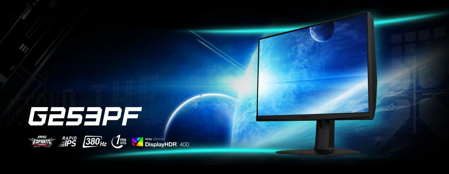 Представлен игровой монитор MSI G253PF: кадровая частота 380 Гц, поддержка Adaptive Sync и G-Sync