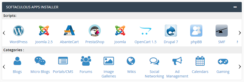 Kéo xuống phần Softaculous Apps Installer trong Cpanel