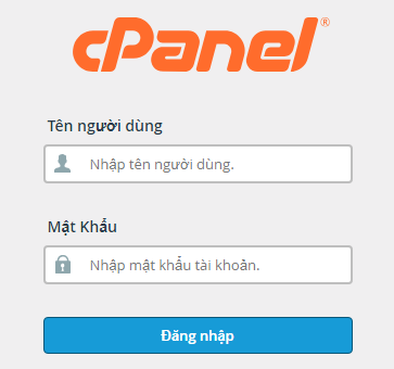 Điền tên người dùng và mật khẩu để truy cập cPanel