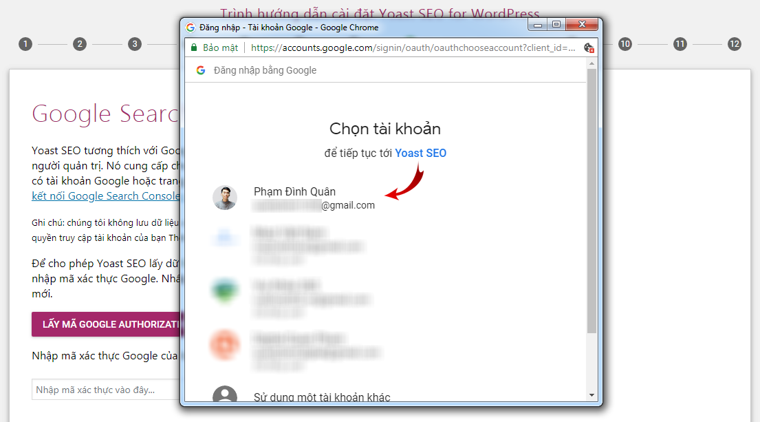 Một cửa sổ bật lên để bạn kết nối với tài khoản Google