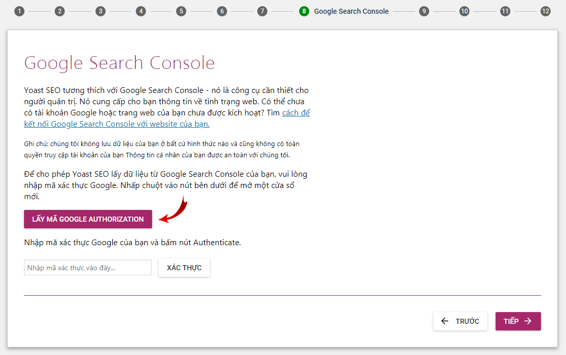 Cho phép Yoast SEO lấy dữ liệu từ Google Search Console của bạn