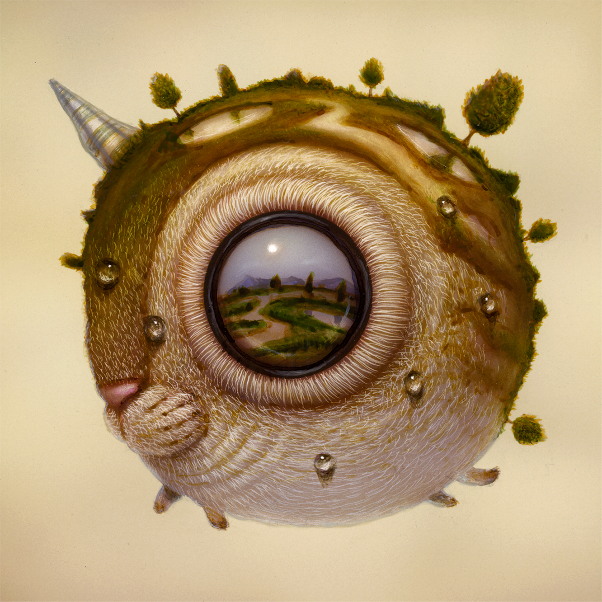 Hybrid Creatures with Oversized Eyes Reflect Imagined Landscapes in Surreal Paintings by Haoto Nattori