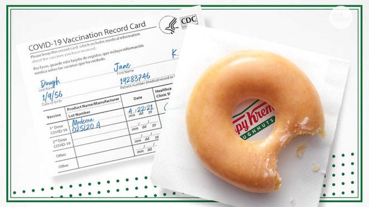 Free Krispy Kreme donuts, Budweiser beer on tap with COVID vaccine, plus laminate vaccination cards for free